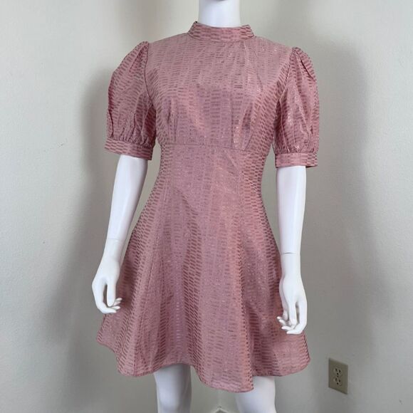 Keepsake The Label Wonder Women Size M Mock Neck Pink Fit & Flare Mini NEW Dress - Picture 14 of 16